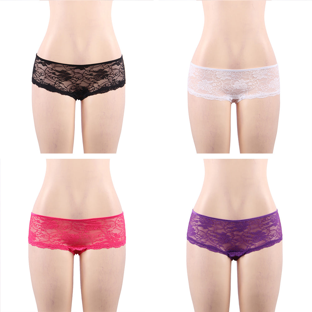 Open Crotch Floral Lace Panty Set, 4 in1 Box