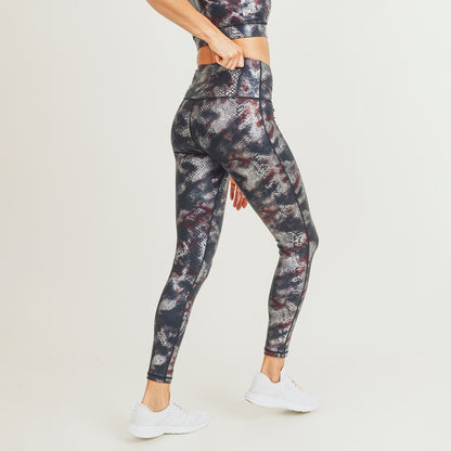 Multicolor Foil Snake Print Highwaist Leggings