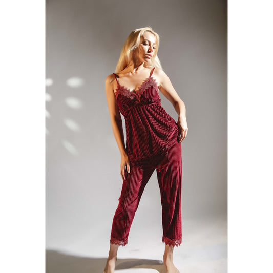 Burgundy Velvet Velour Pajama Set