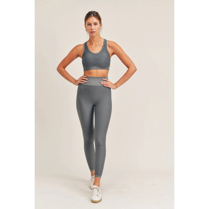 Sage Jacquard & Ribbed Seamless High-Waisted Leggings