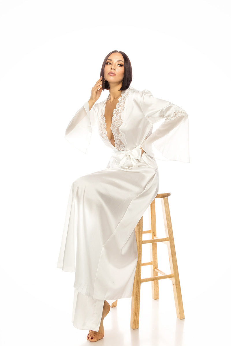 Pristine Long Satin Robes w/Lace