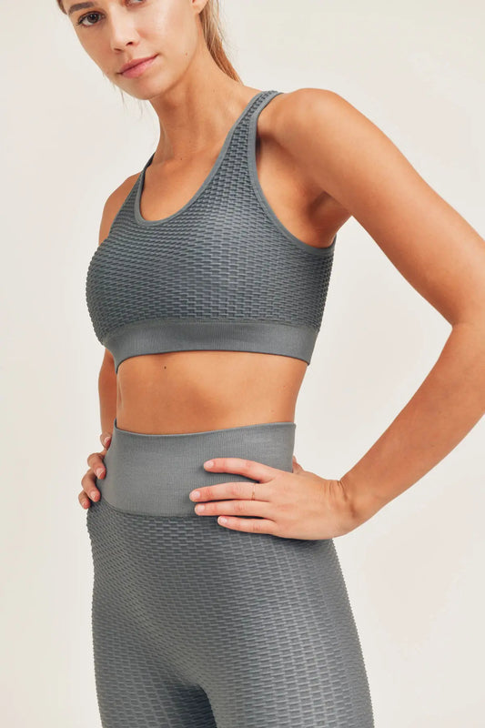 Jacquard & Ribbed Cut-Out Back Seamless Sports Bra